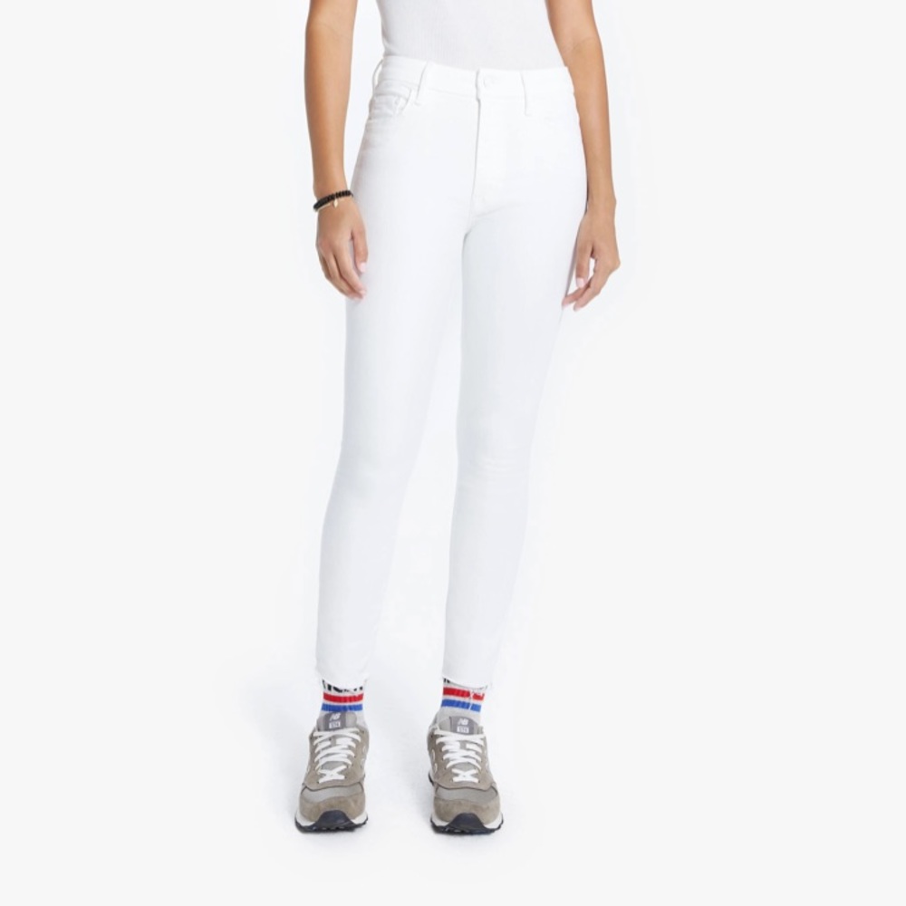 Mother high waisted looker ankle fray in white, sz 25